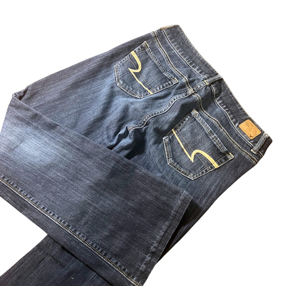 American Eagle Artist Dark Wash Low Rise Flare Stretch Jeans Womens 12 Short EUC